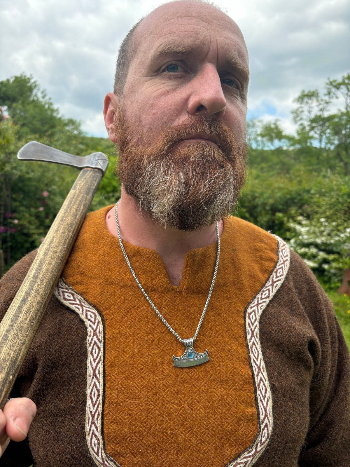 Viking Axe Head Pendant — Celtic Knotwork with Blue Stone - Bushman Survival