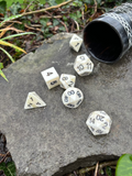 Bone DND Dice Collection with horn dice shaker