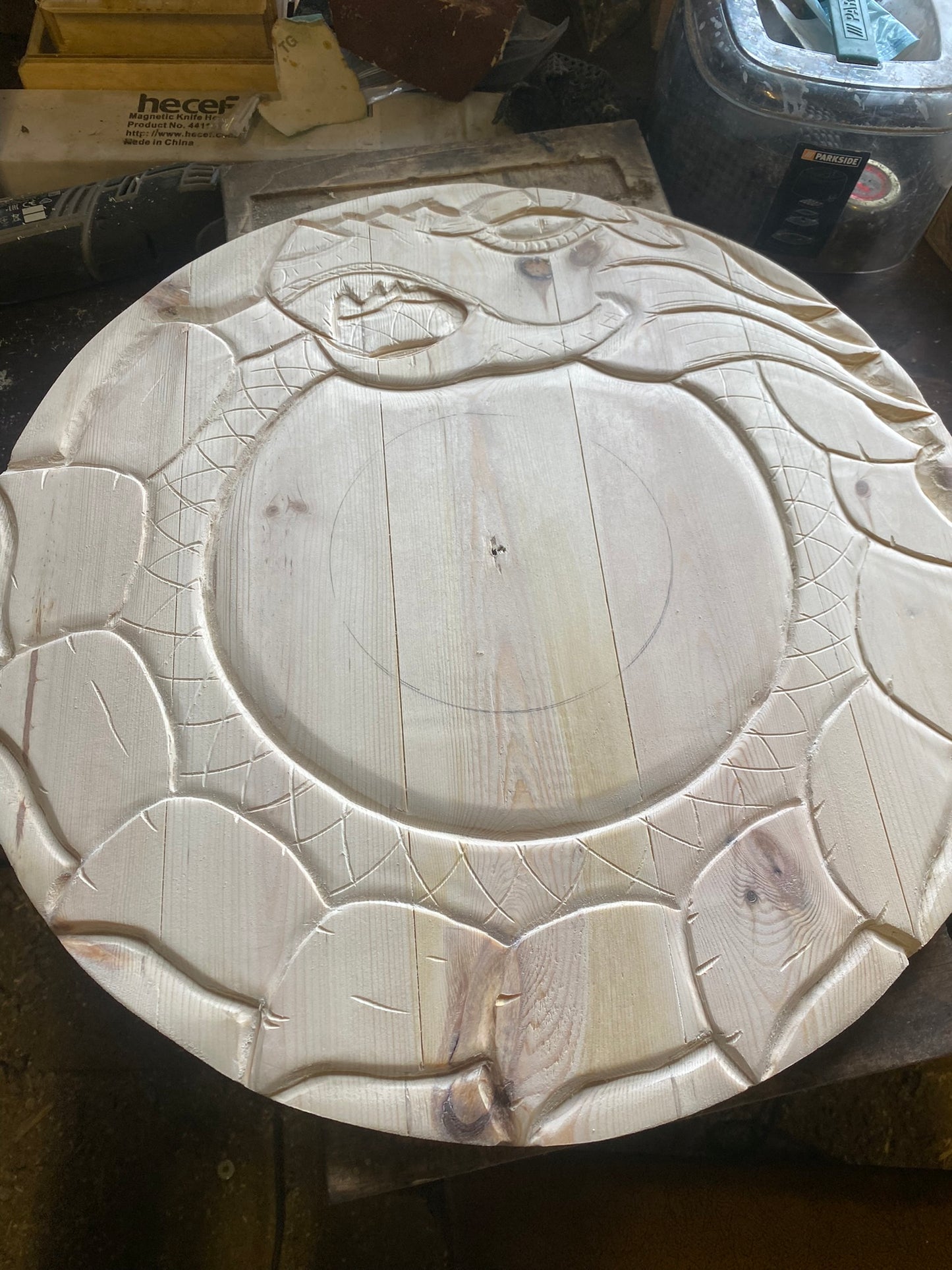 progress images of a custom 22" shield