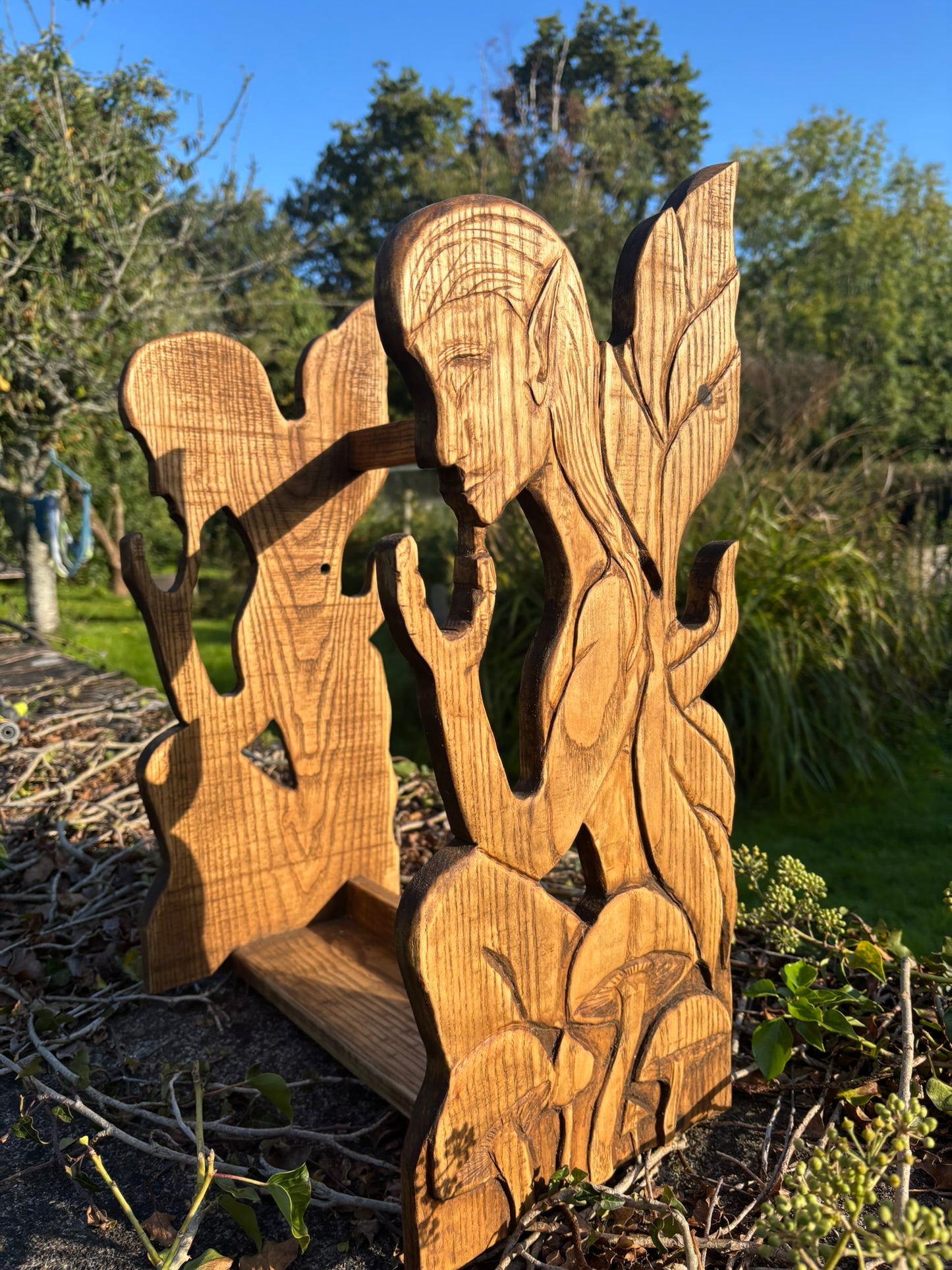 Hand-Carved Viking Sword & Axe Stand — Made to Order