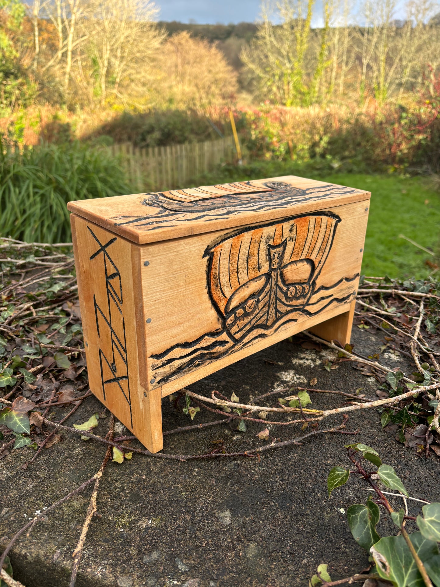 Viking Sea Chest — Small, Hand-Carved Hardwood
