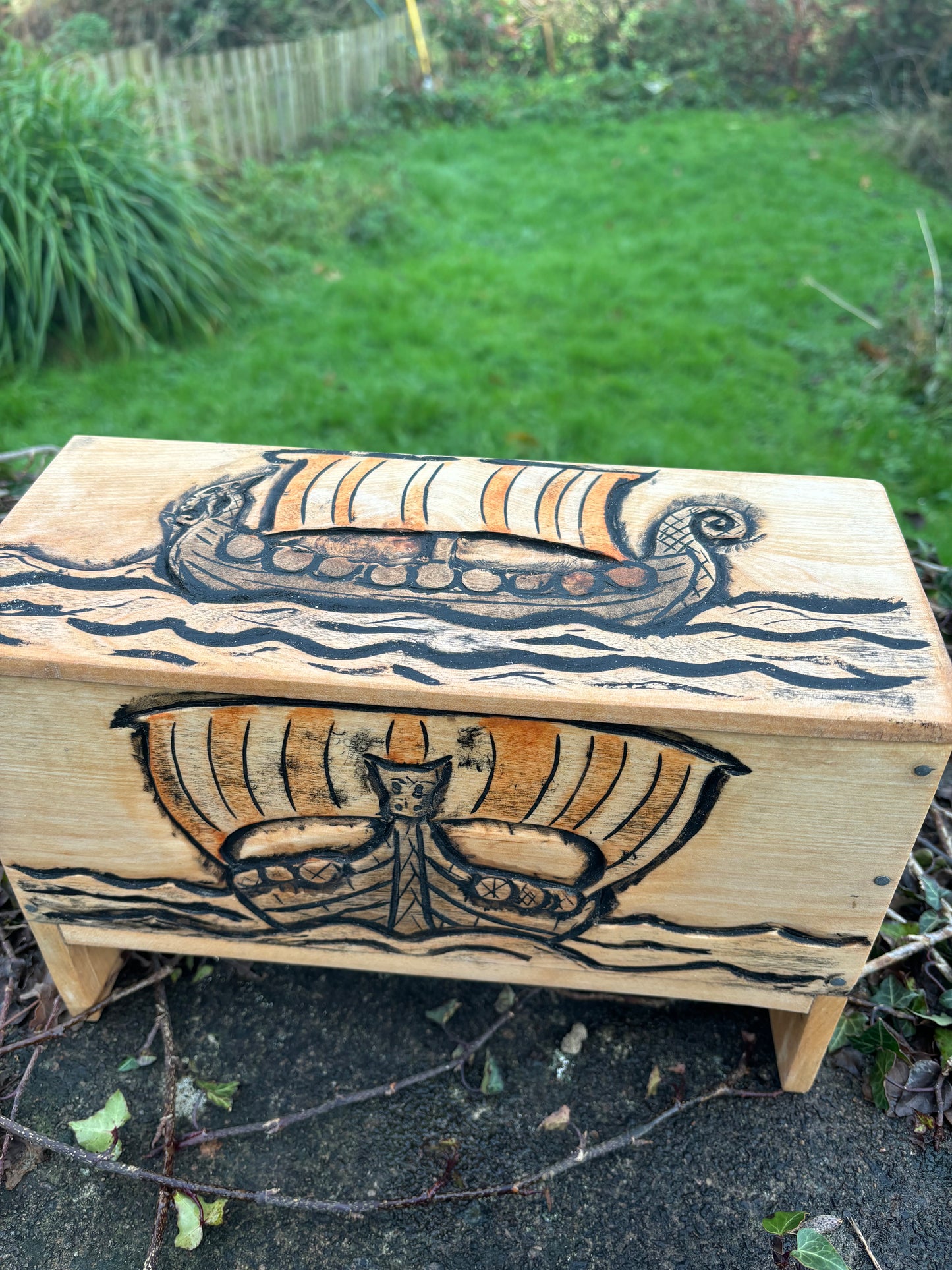 Viking Sea Chest — Small, Hand-Carved Hardwood