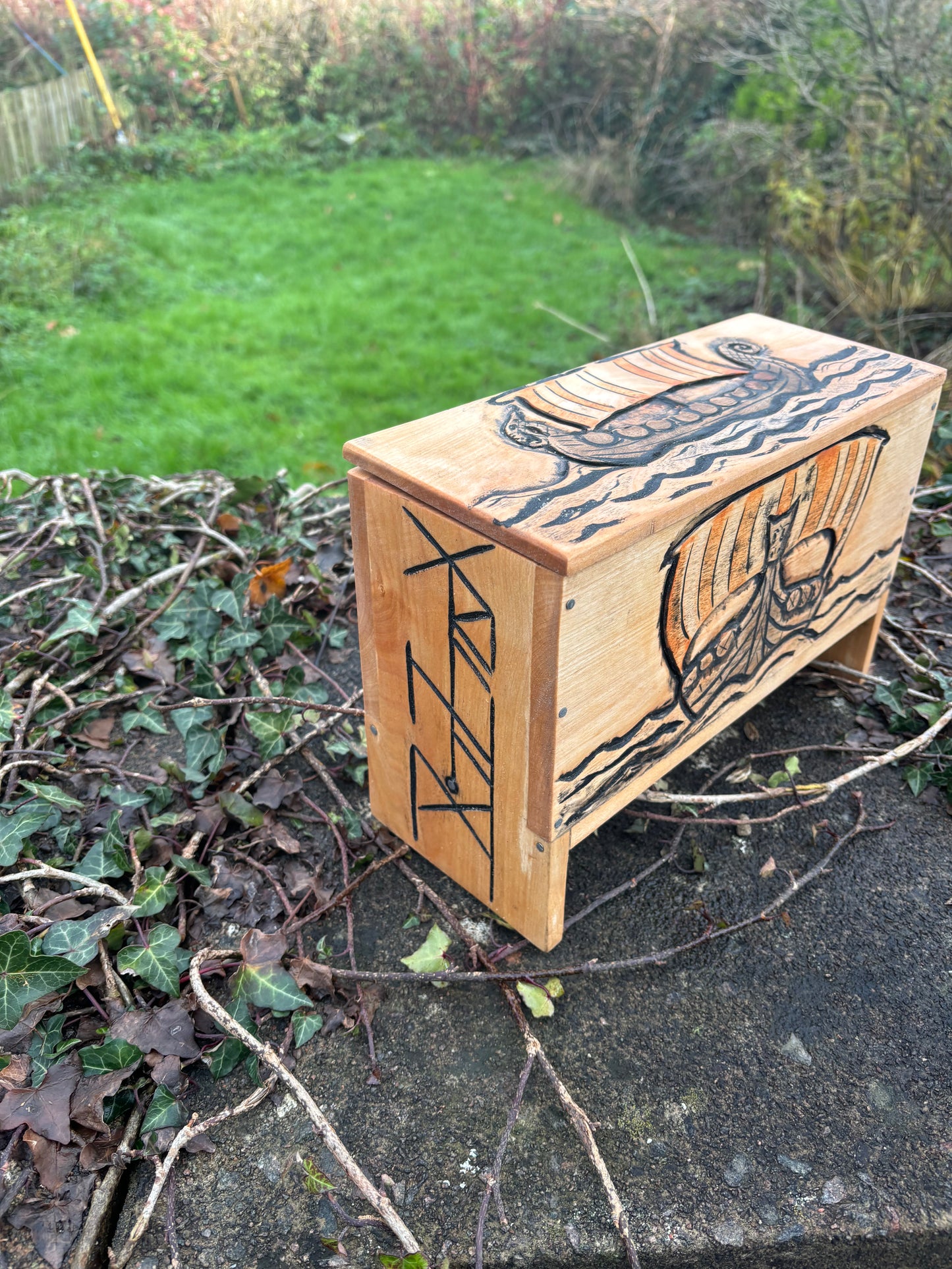 Viking Sea Chest — Small, Hand-Carved Hardwood