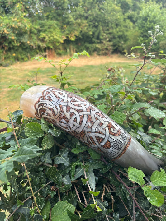 Viking War Horn — Hand-Carved Ox Horn | Plain, Carved or Mammen Style