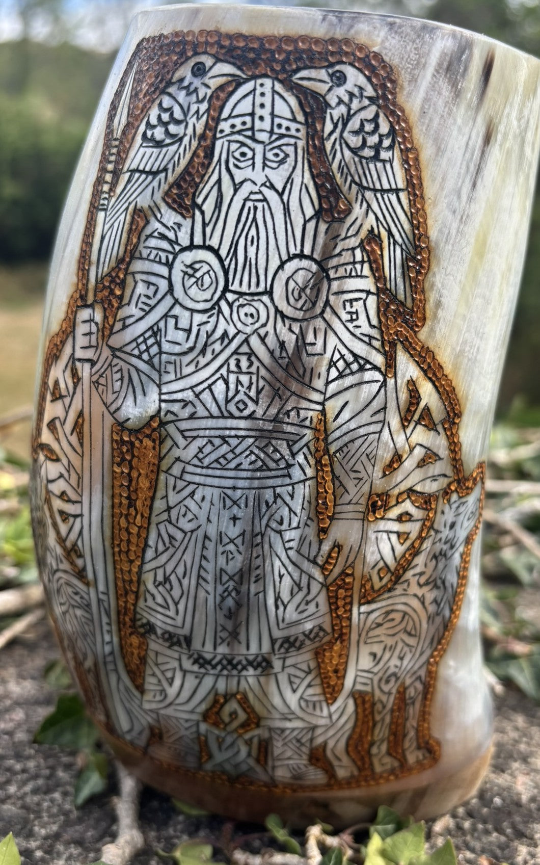 Viking Drinking Horn Mug — Odin & His Spirit Animals