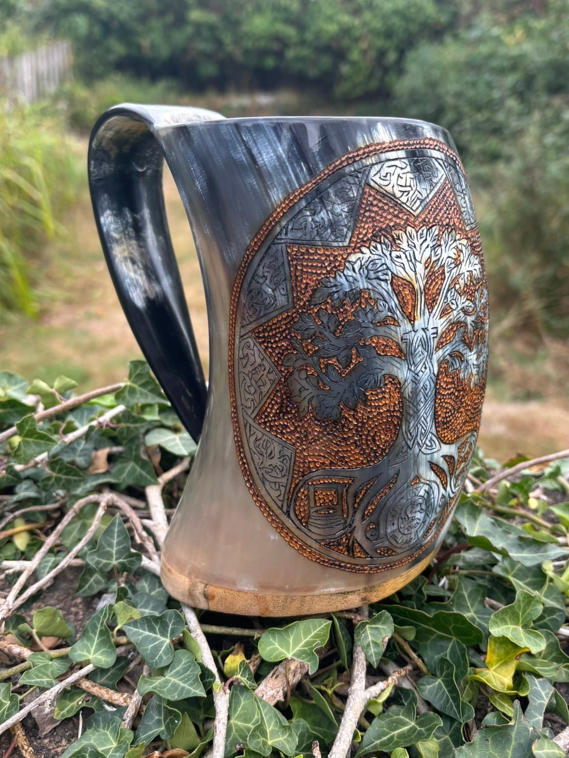 Yggdrasil - Hand carved drinking horn or the world Tree