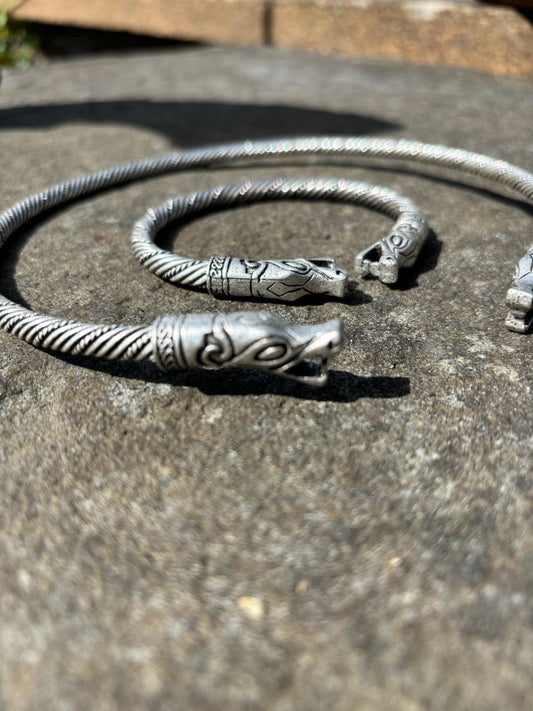 Fenrir Wolf Viking Torque — Antique Silver - Bushman Survival