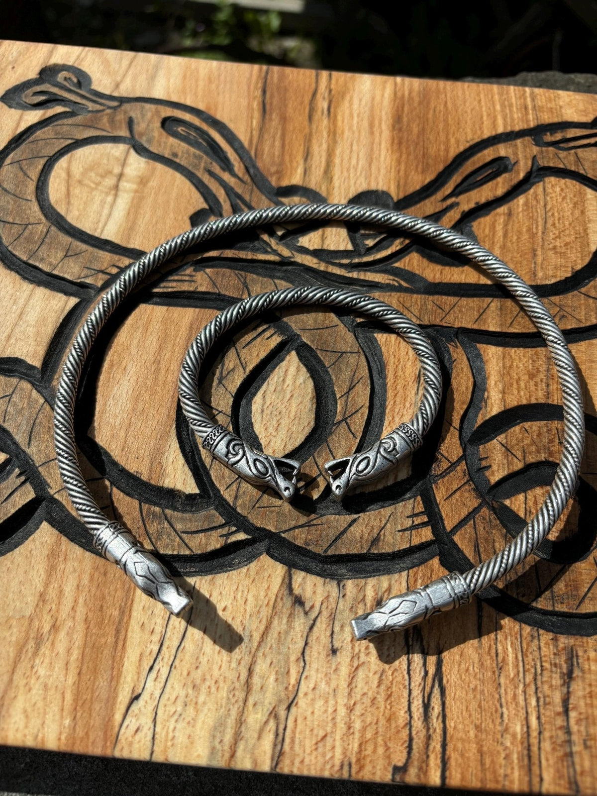 Fenrir Wolf Viking Torque — Antique Silver - Bushman Survival