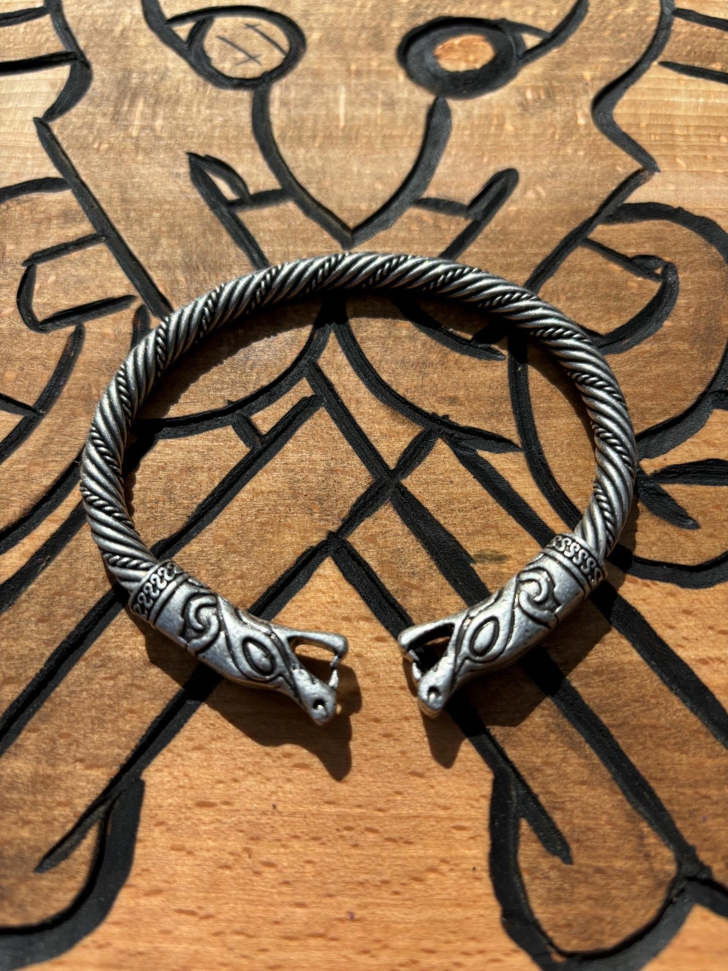 Fenrir Wolf Viking Torque & Arm Ring, Oath Ring, Antique Silver - Bushman Survival