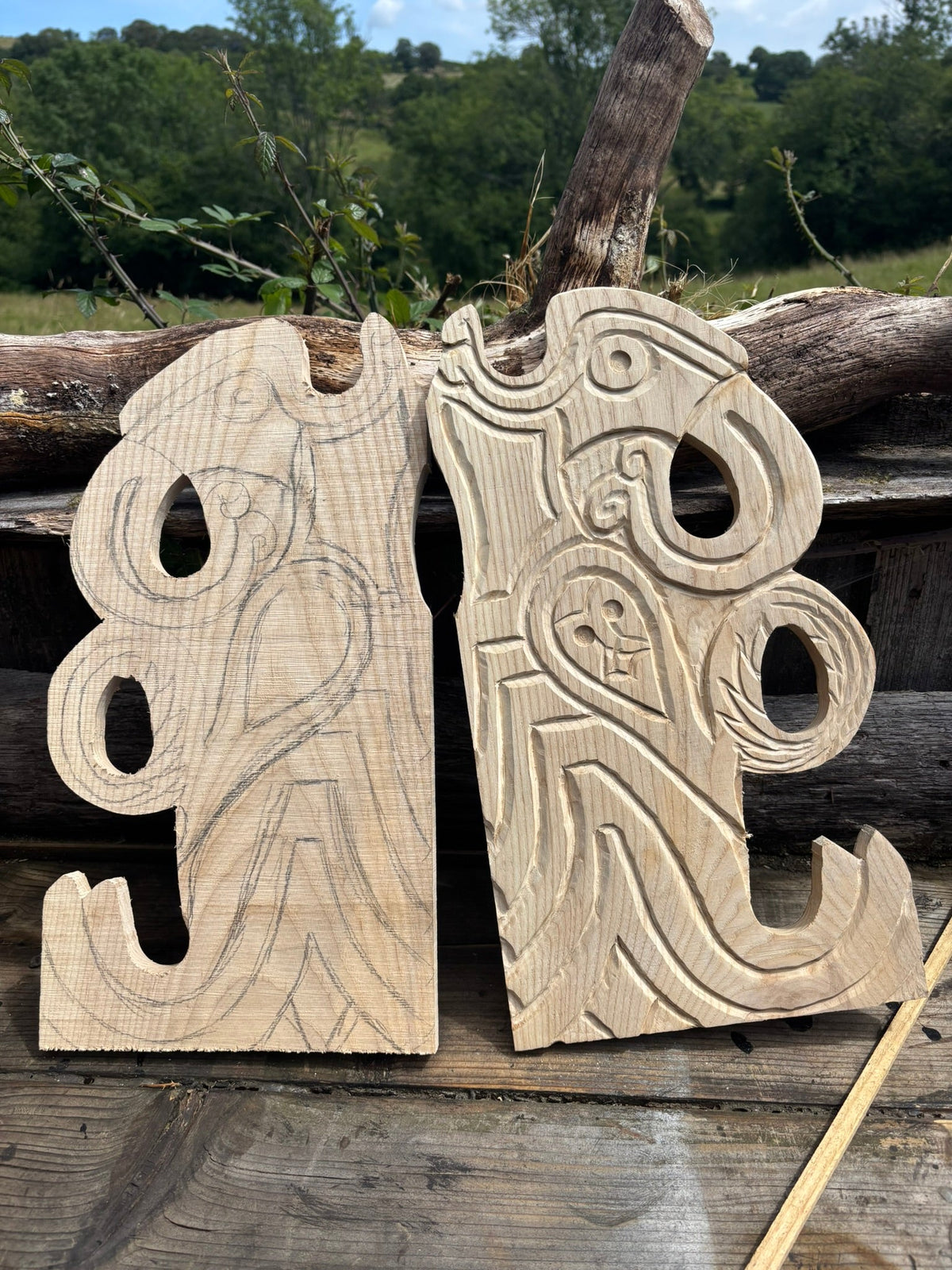 Hand-Carved Viking Sword & Axe Stand — Made to Order - Bushman Survival