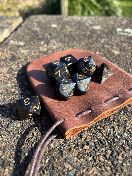 Horn DnD dice with Leather Pouch
