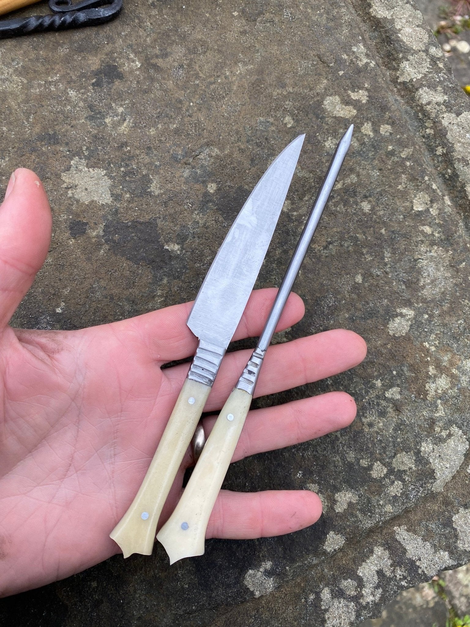 Medieval Cutlery Set. Bone Handled Knife and Pick - Bushman Survival