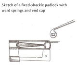 Medieval Locks, Small Viking Padlock - fixed shackle padlock with ward springs and end cap