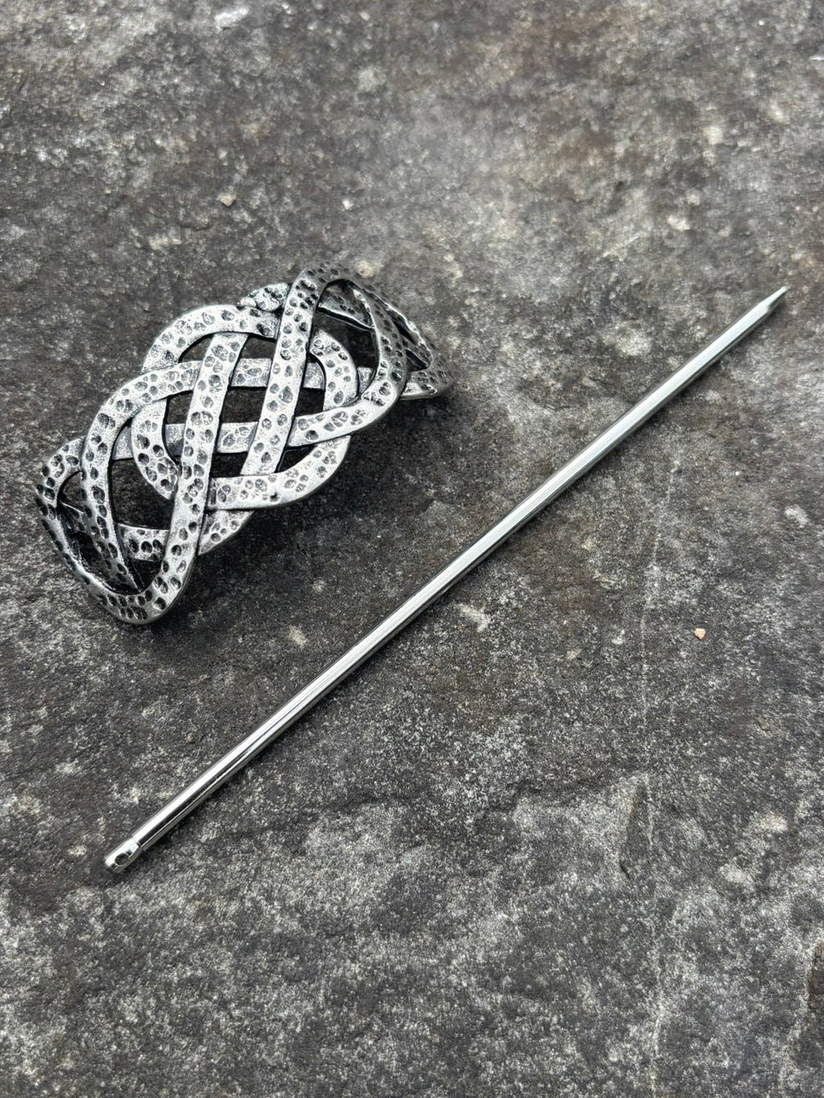 Nordic Celtic Knot Hair Slide — Antique Silver - Bushman Survival
