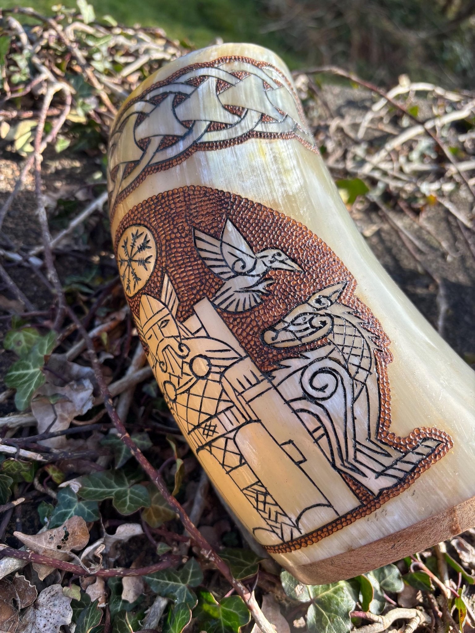 Odins Horn - Hand Carved Viking Drinking Horn Mug - Bushman Survival