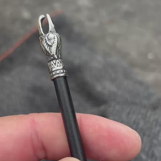 Veðrfölnir Eagle Head Hair Pin — Antique Silver