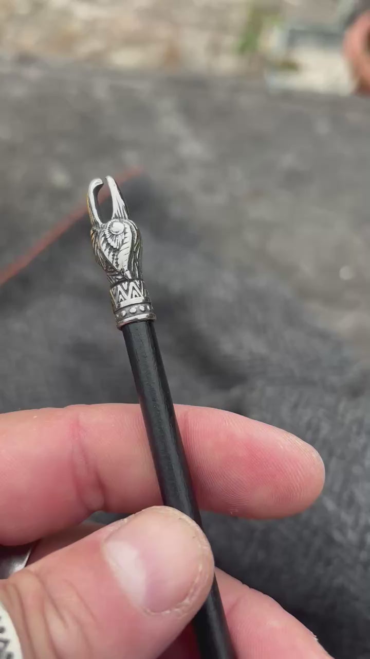 Veðrfölnir Eagle Head Hair Pin — Antique Silver