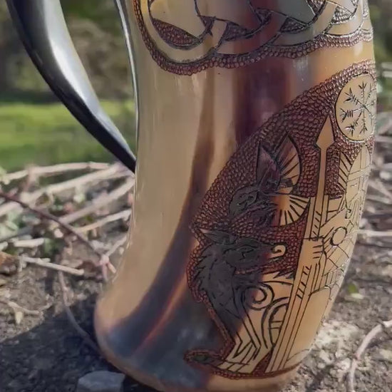 Odins Horn - Hand Carved Viking Drinking Horn Mug