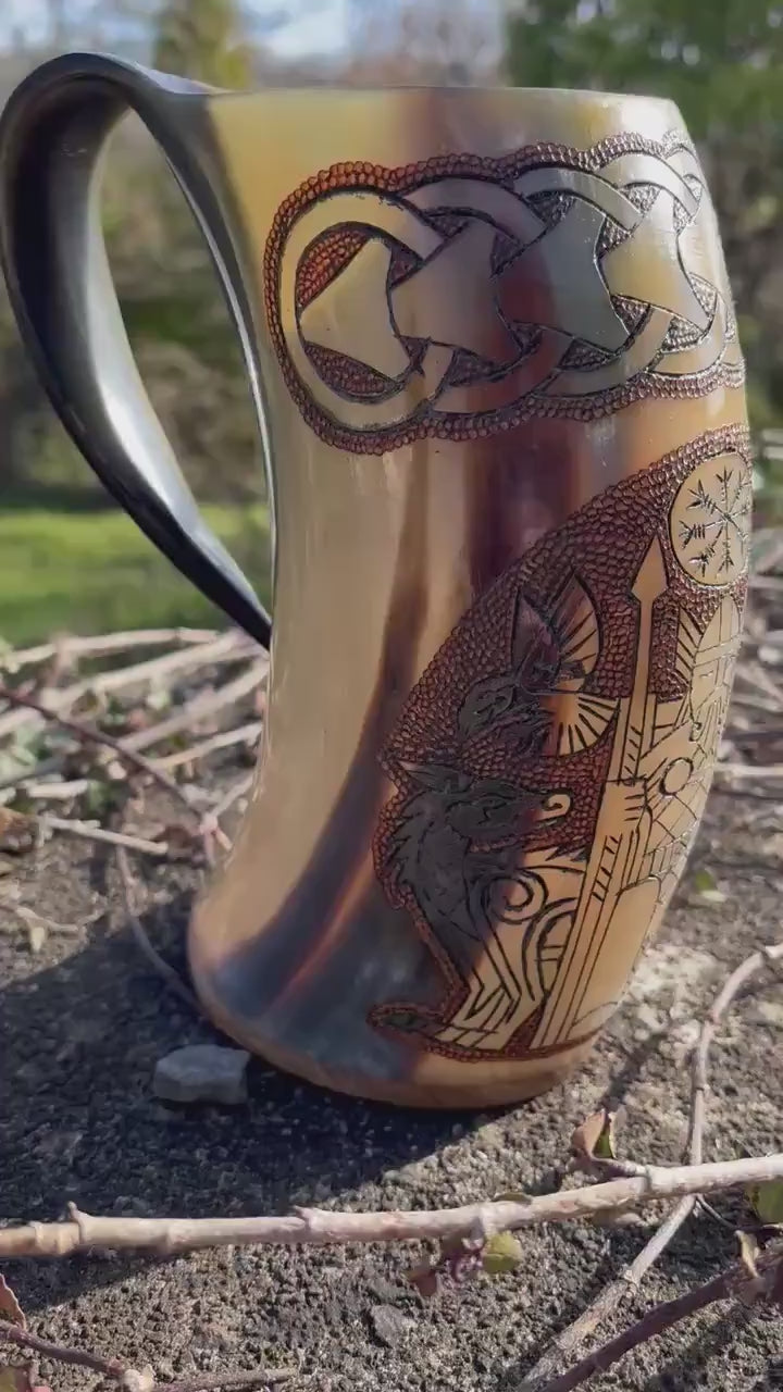 Odins Horn - Hand Carved Viking Drinking Horn Mug