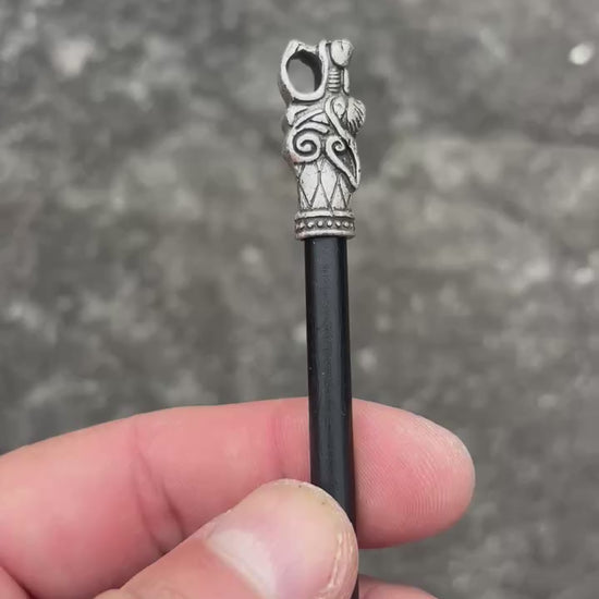 Fenrir Wolf Head Hair Pin — Antique Silver