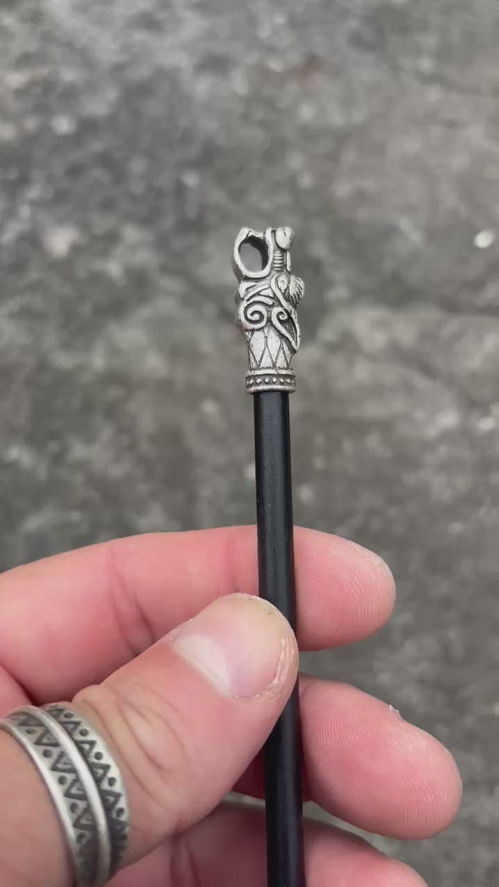 Fenrir Wolf Head Hair Pin — Antique Silver