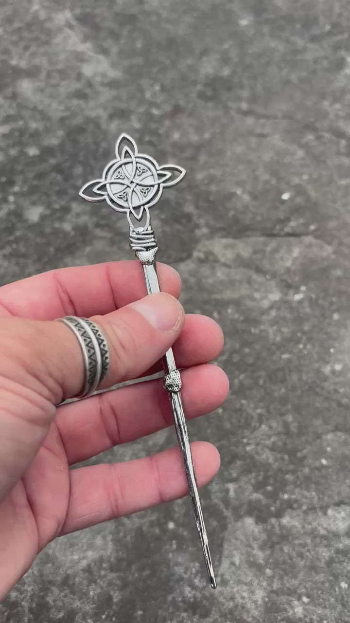 Celtic Cross Hair Pin — Antique Silver