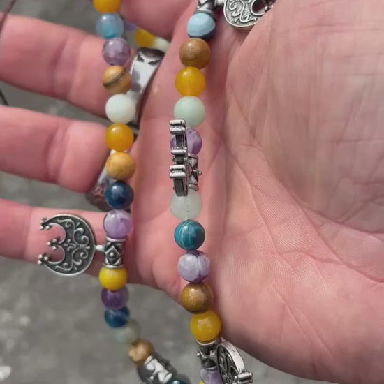 The Moon Maiden's Cord — Viking Lunula & Stone Bead Necklace