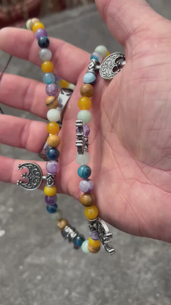 The Moon Maiden's Cord — Viking Lunula & Stone Bead Necklace
