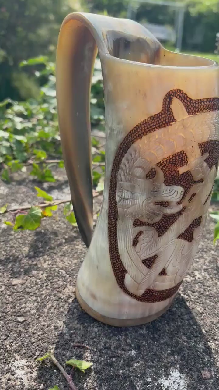 Viking Horn Tankard, Thor and Jörmungandr - mead horn