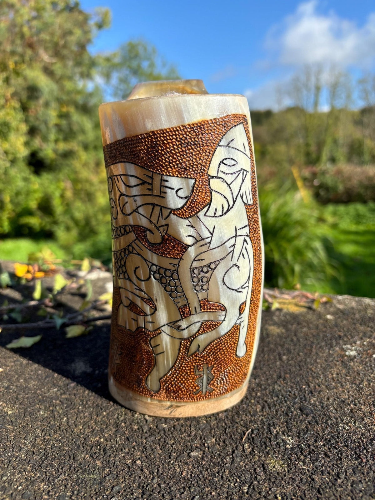 Viking Drinking Horn Tankard — Tyr & Fenrir - Bushman Survival