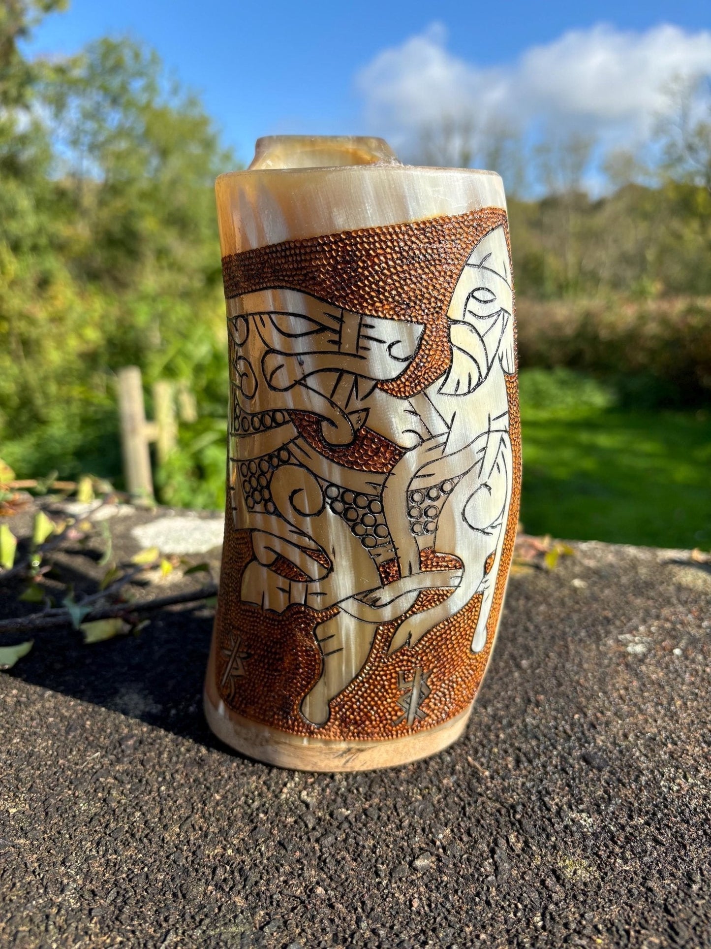 Viking Drinking Horn Tankard — Tyr & Fenrir - Bushman Survival