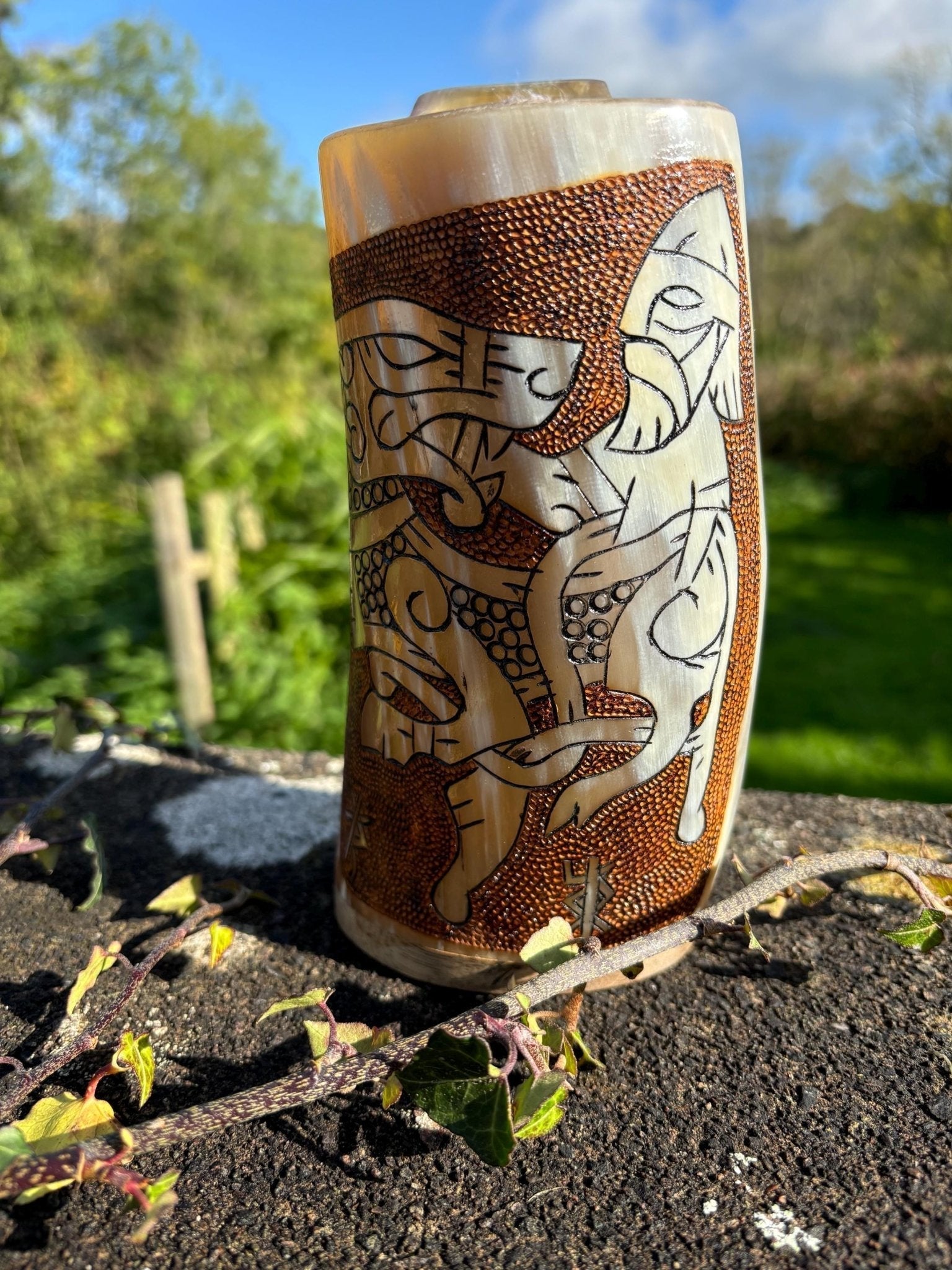 Viking Drinking Horn Tankard — Tyr & Fenrir - Bushman Survival