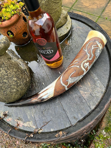 Viking Drinking Horn, With Huginn & Muninn - Bushman Survival