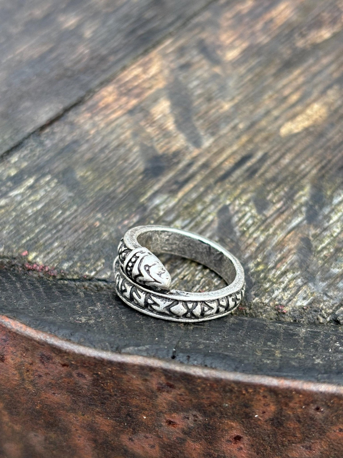 Viking Ring — Loki's Snake, Double-Headed Serpent & Elder Futhark Runes - Bushman Survival