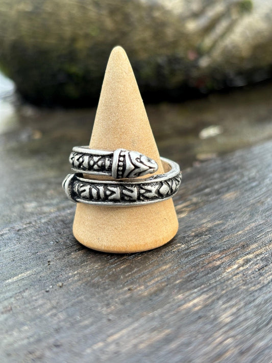Viking Ring — Loki's Snake, Double-Headed Serpent & Elder Futhark Runes - Bushman Survival
