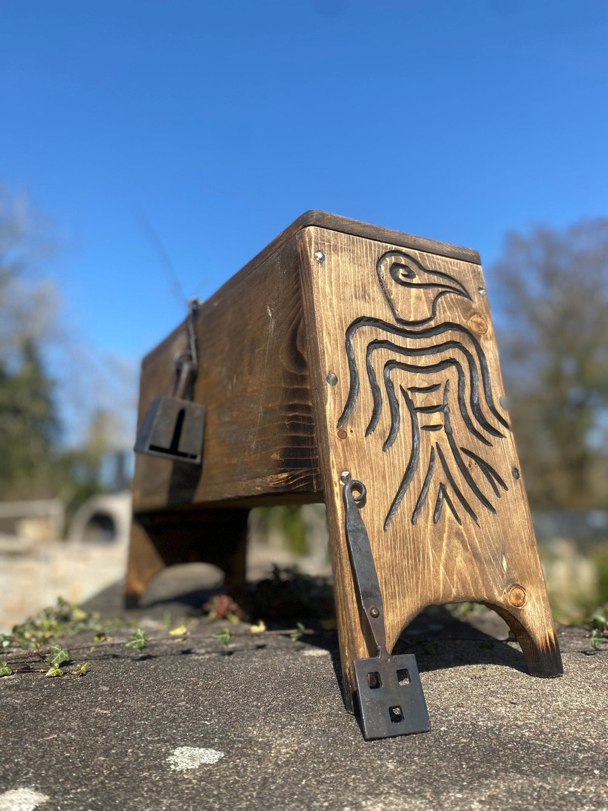 Viking Sea Chest — Oseberg Style, Hand-Carved Hardwood - Bushman Survival