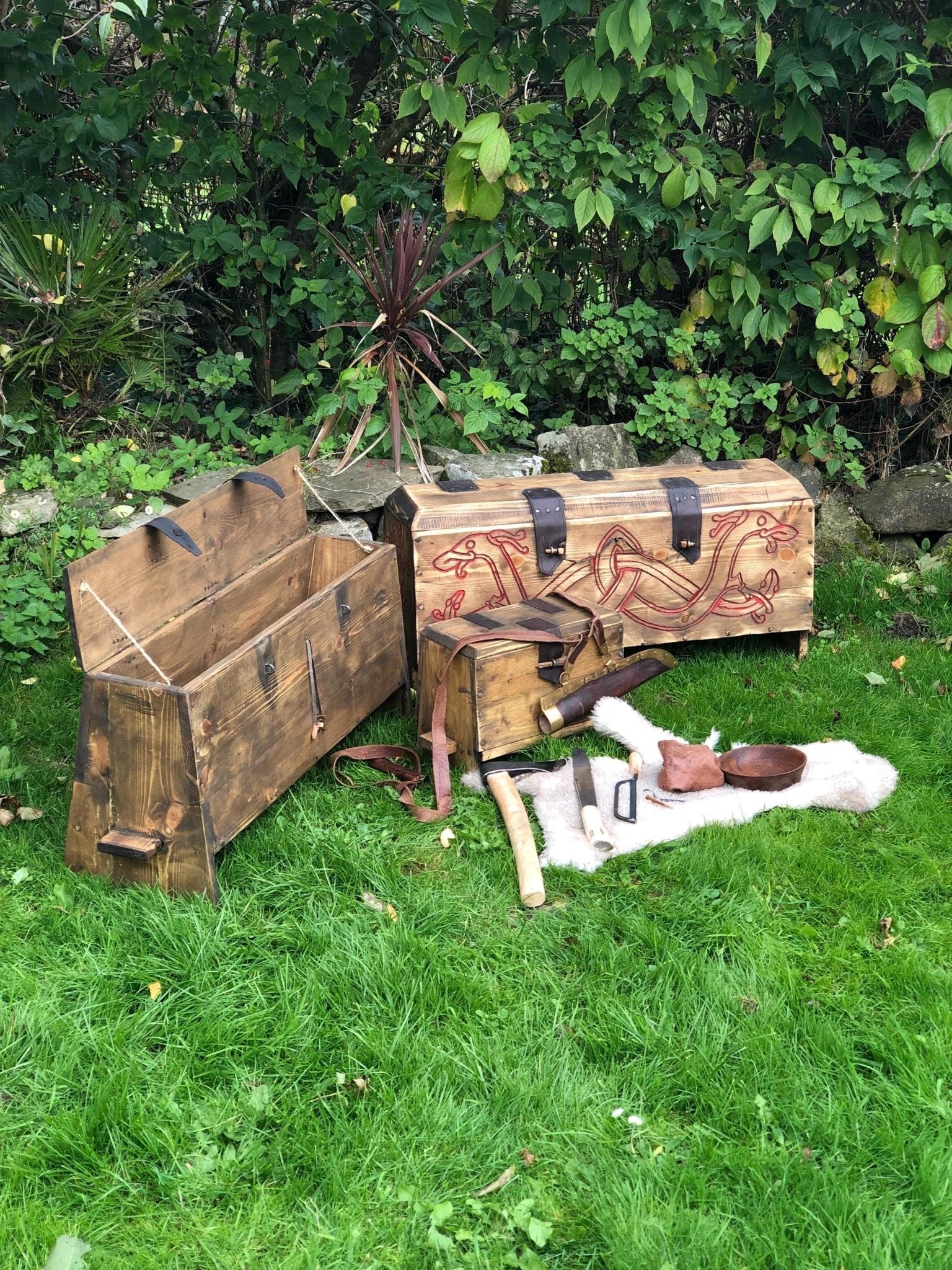 Viking Sea Chest — Oseberg Style, Hand-Carved Hardwood - Bushman Survival