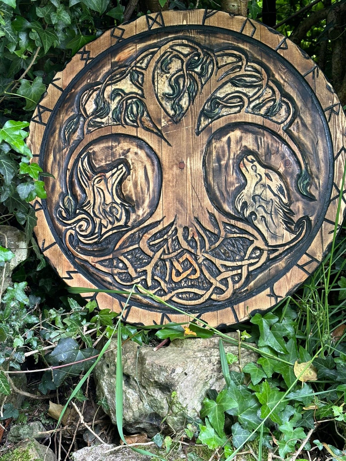 Viking Shield — 22" Hand-Carved Round Shield, Anglo-Saxon Style - Bushman Survival
