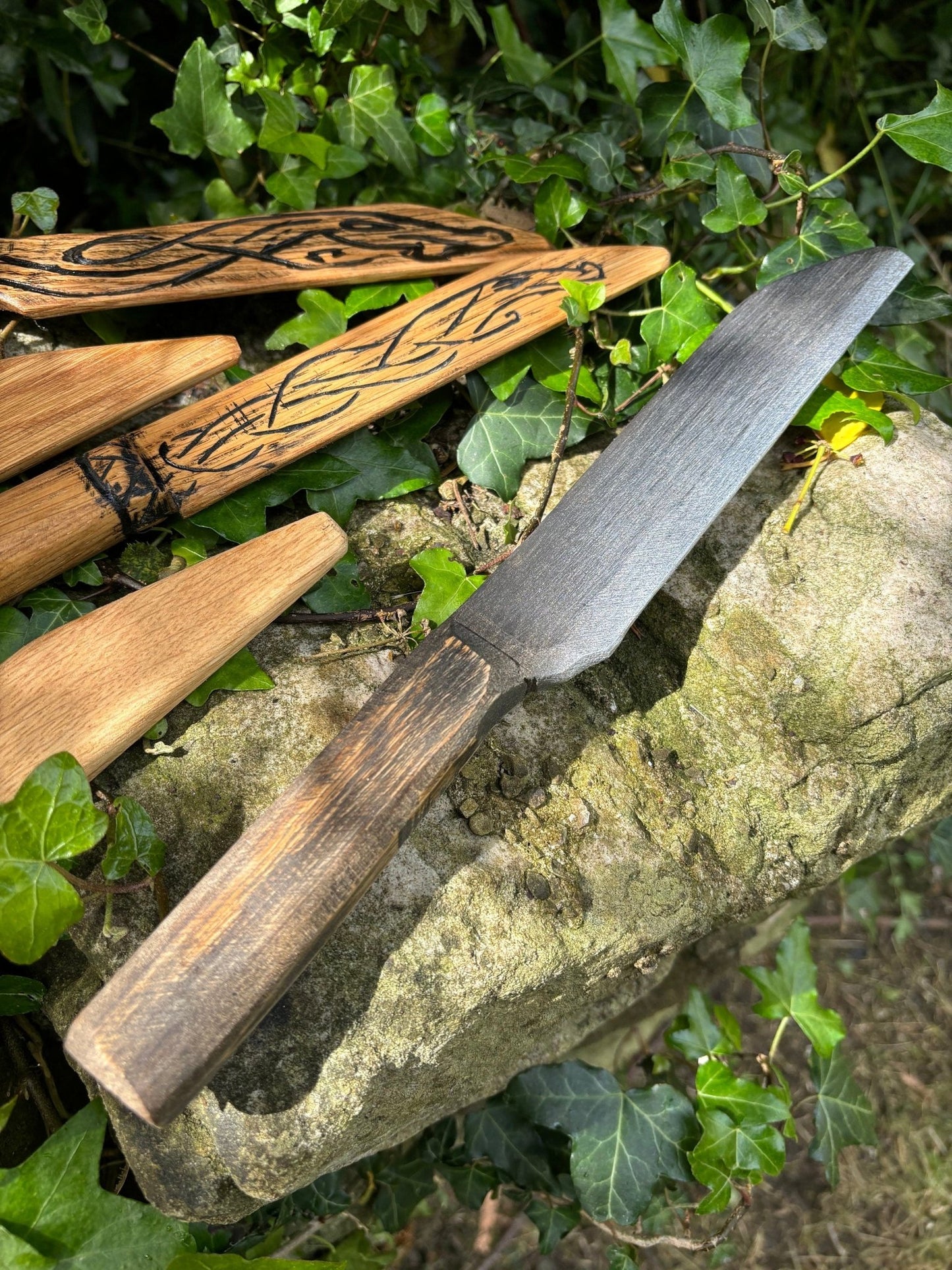 Wooden Viking Seax, Oak and hand carved - Bushman Survival
