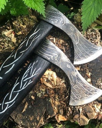 Francisca Throwing Axe with a raven design