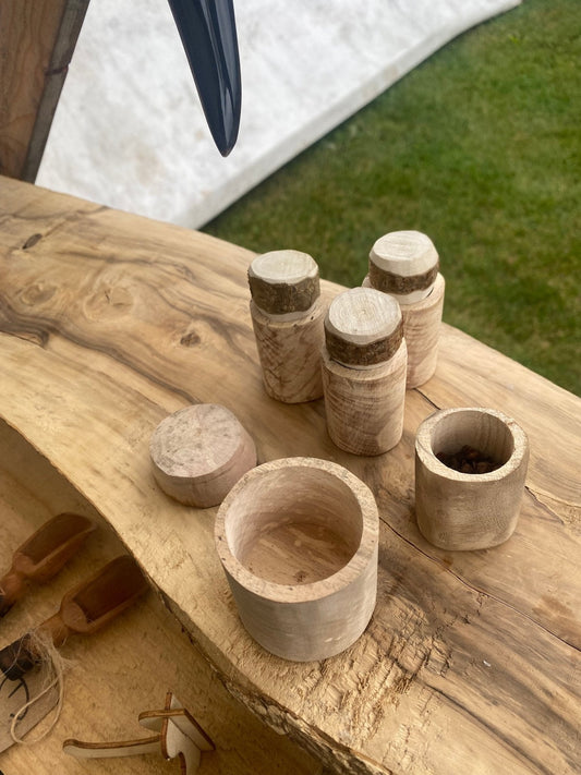 Wooden Storage Pots, Seed, Herb or Medicines - Bushman Survival