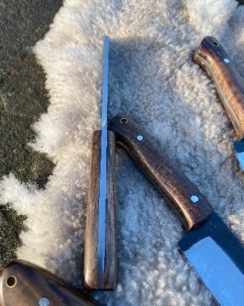 Modern Seax knife handle detail showing full tang construction
