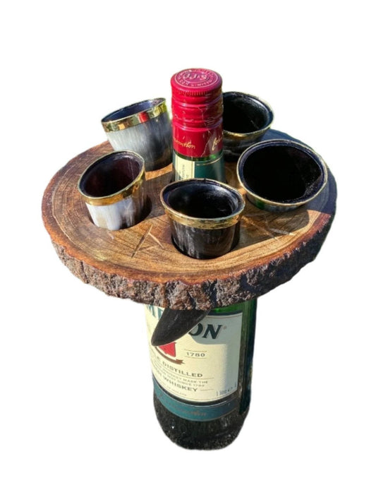 Viking Horn Shot Glasses — Set of 5 with Wooden Holder - Bushman Survival