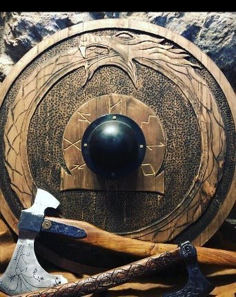 Viking Shield — 32" Hand-Carved Round Shield, Anglo-Saxon Style - Bushman Survival