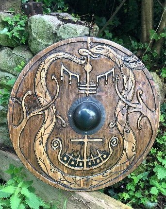 Viking Shield — 32" Hand-Carved Round Shield, Anglo-Saxon Style - Bushman Survival