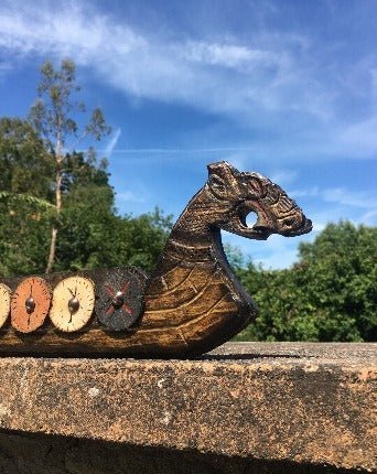 Viking Ship Axe Holder — Hand-Carved Wall Mount - Bushman Survival