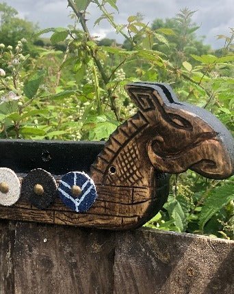 Viking Ship Axe Holder — Hand-Carved Wall Mount - Bushman Survival