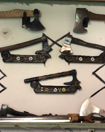 Viking Ship Axe Holder — Hand-Carved Wall Mount - Bushman Survival